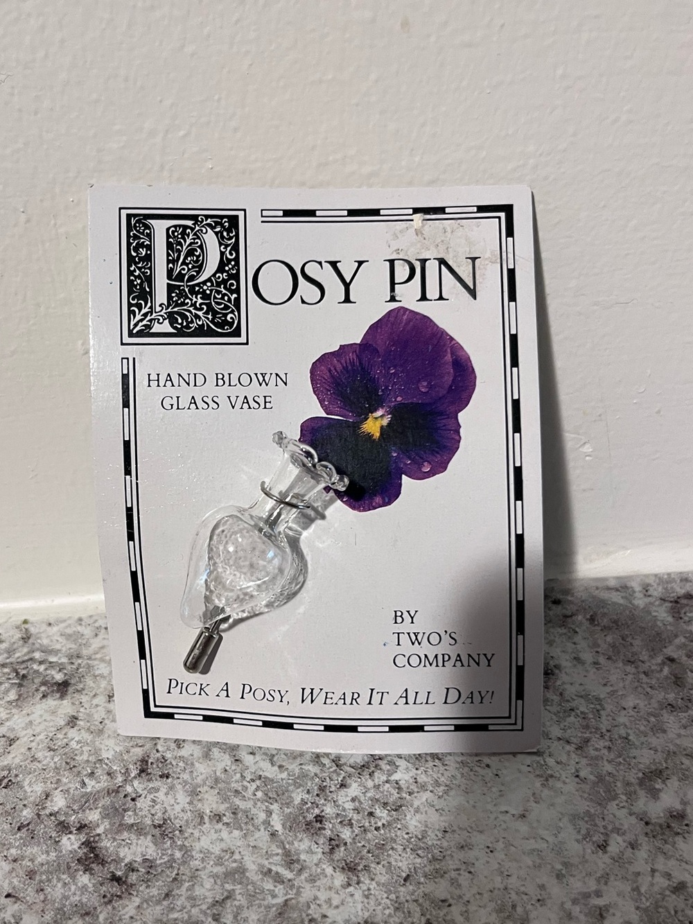 Vintage Hand Blow Glass Two’s Company Posy Pin Lapel Pin Brooch